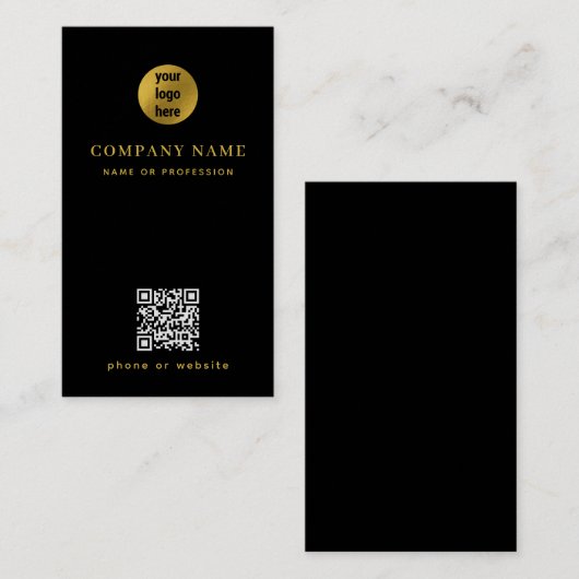 Carte De Visite Code QR minimaliste Black Gold (Devant / Derrière)