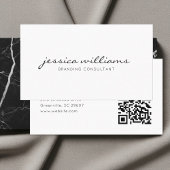 Carte De Visite Code QR minimaliste blanc manuscrit
