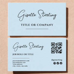 Carte De Visite Code QR Minimaliste Bleu Ciel pour Entreprise Prof