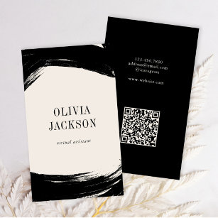 Carte De Visite Code QR minimaliste de peinture noire blanche mode