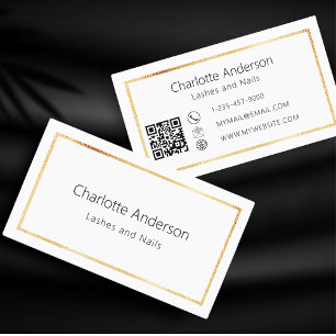 Carte De Visite Code QR minimaliste élégant en or blanc