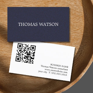 Carte De Visite Code QR minimaliste élégant texture bleu Consultan