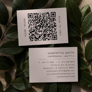 Carte De Visite Code QR Minimaliste Féminin Rose Rose Professionne