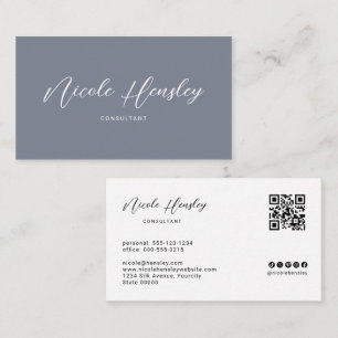 Carte De Visite Code QR minimaliste moderne chic bleu gris