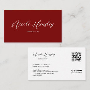 Carte De Visite Code QR Minimaliste Moderne Chic Rouge Professionn