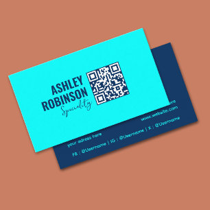 Carte De Visite Code QR minimaliste moderne cyan bleu professionne