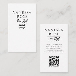 Carte De Visite Code QR minimaliste noir et blanc pour coiffeur