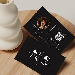 Carte De Visite Code QR minimaliste noir et blanc pour photo profe