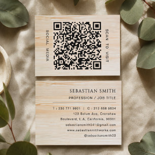 Carte De Visite Code QR minimaliste professionnel à grain de bois 
