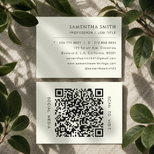 Carte De Visite Code QR Minimaliste Professionnel Ivoire et Noir