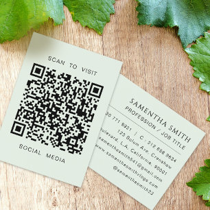 Carte De Visite Code QR Minimaliste Professionnel Vert Clair