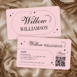 Carte De Visite Code QR minimaliste rose calligraphie vintage mode