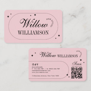 Carte De Visite Code QR minimaliste rose calligraphie vintage mode