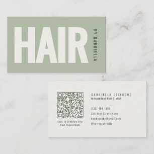 Carte De Visite Code QR minimaliste vert sauge pour coiffeur