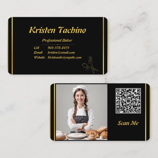 Carte De Visite Code QR minimum professionnel et boulangerie photo (Devant / Derrière)