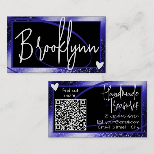 Carte De Visite Code QR Modèle élégant Royal Blue Frame Heart (Devant / Derrière)