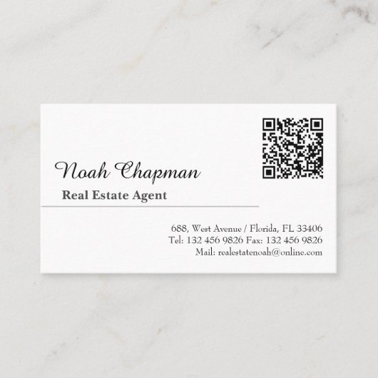 Carte De Visite Code QR moderne Agent immobilier élégant (Devant)