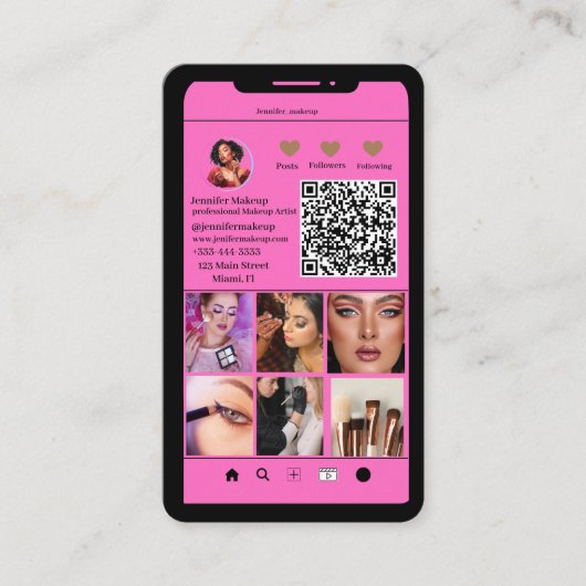 Carte De Visite Code QR moderne Artiste maquillage de grille Insta (Devant)