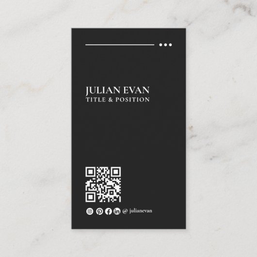 Carte De Visite Code QR moderne Black Professional LinkedIn (Devant)