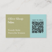 Carte De Visite Code QR moderne | Bleu clair et vert olive (Devant)