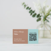 Carte De Visite Code QR moderne Bleu et brun muesli Simple (Debout devant)