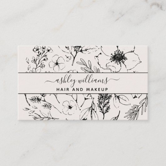 Carte De Visite Code QR moderne Botanique Blush & Black Name Scrip (Devant)