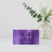 Carte De Visite Code QR moderne Brossé Métallique violet Monogramm (Debout devant)