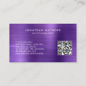 Carte De Visite Code QR moderne Brossé Métallique violet Monogramm (Dos)