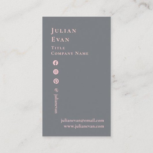 Carte De Visite Code QR moderne chic rose et gris scannable (Dos)