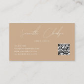 Carte De Visite Code QR Moderne Complet Boho Beige Écriture Manusc (Dos)