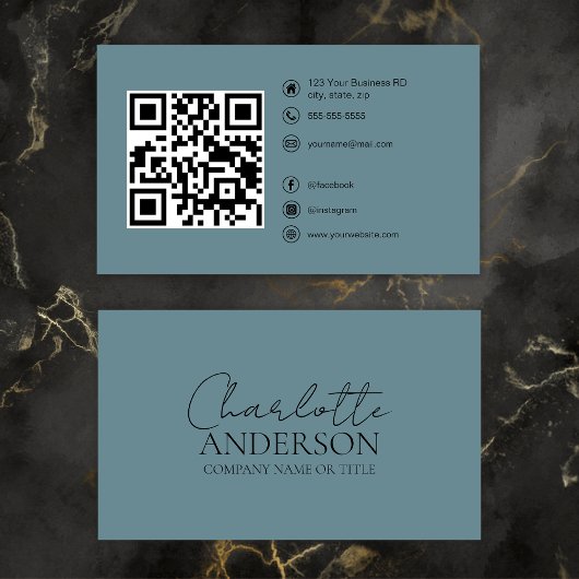 Carte De Visite Code QR moderne Custom Social Media Hazy Turquoise