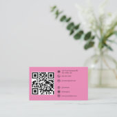 Carte De Visite Code QR moderne Custom Social Media Rose (Debout devant)