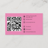 Carte De Visite Code QR moderne Custom Social Media Rose (Devant)