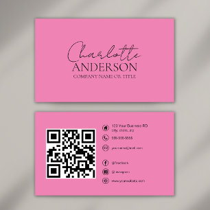 Carte De Visite Code QR moderne Custom Social Media Rose