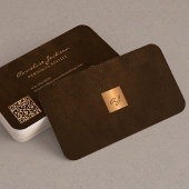 Carte De Visite Code QR moderne élégant avec monogramme doré