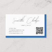 Carte De Visite Code QR Moderne Élégant Bleu Écriture Manuscrite (Dos)