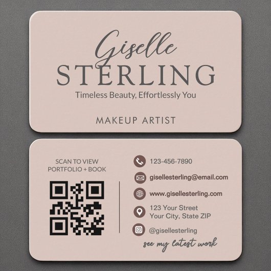 Carte De Visite Code QR moderne Élégant Blush Pink Script