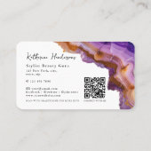 Carte De Visite Code QR moderne en marbre de nacre violette et pai (Dos)