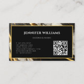 Carte De Visite Code QR moderne en marbre noir blanc et or (Dos)