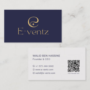 Carte De Visite Code QR moderne et logo d'entreprise l Bleu marine