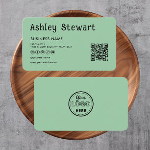 Carte De Visite Code Qr moderne Facebook Instagram Logo Mint Green