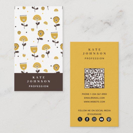 Carte De Visite Code QR moderne jaune du milieu du siècle (Devant / Derrière)