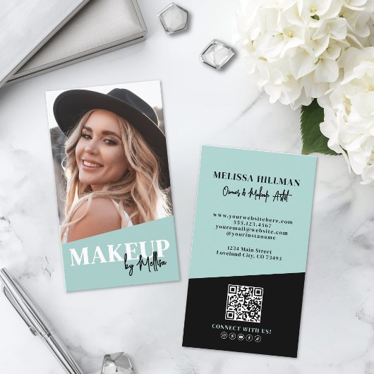 Carte De Visite Code QR Moderne Maquillage Photo Vertical