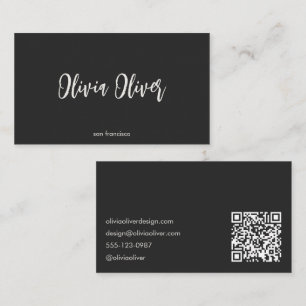 Carte De Visite Code QR Moderne Minimaliste Calligraphié Noir Soft