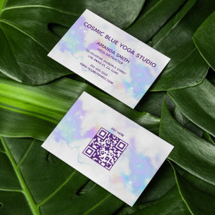 Carte De Visite Code QR Moderne Minimaliste Marbre Holo Glam