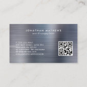 Carte De Visite Code QR moderne Monogramme gris métallique brossé (Dos)
