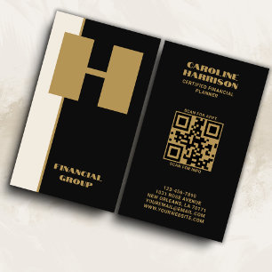 Carte De Visite Code QR moderne Monogramme noir minimal vertical