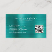 Carte De Visite Code QR moderne Monogramme Turquoise métallique br (Dos)