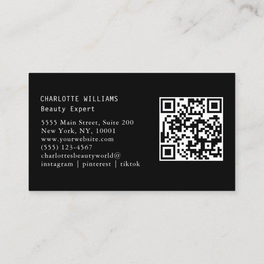 Carte De Visite Code QR moderne, noir (Dos)