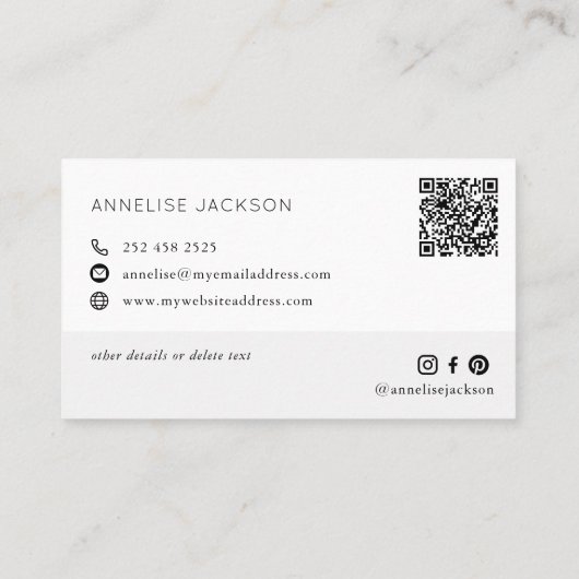 Carte De Visite CODE QR moderne noir et blanc monogrammé (Dos)